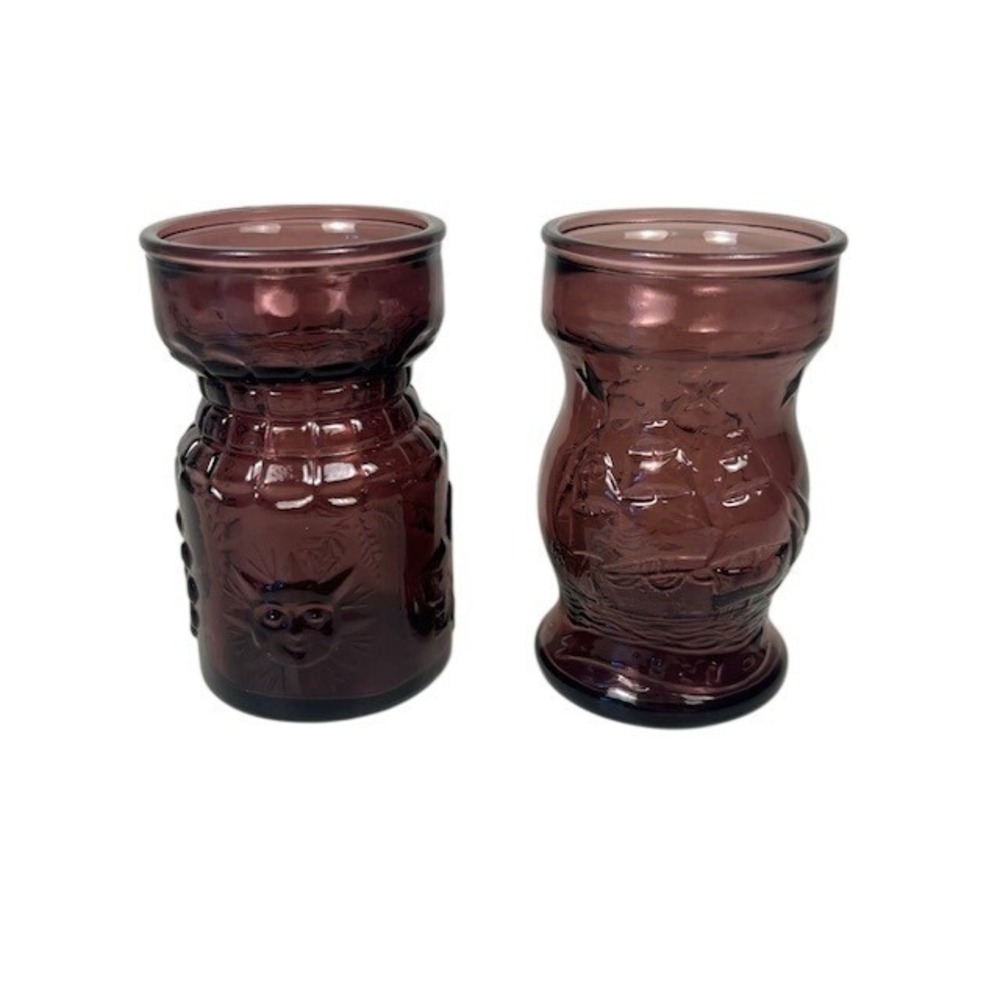 Vintage Wheaton Amethyst Purple Embossed Juice Glasses Sun Ship‎ Set of 2